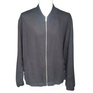 H&M SZ L Black Linen Fully Lined Zip Up Jacket